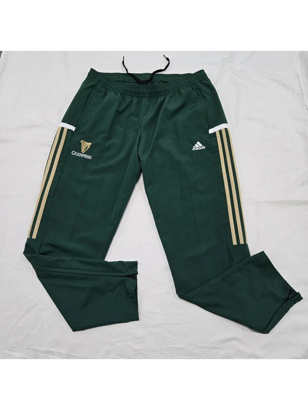 EUC Men's LARGE Adidas x Guinness Track Pants Green Gold White Embroidered Logo
